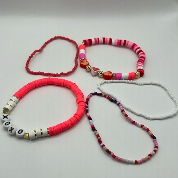 5PC XOXO Letter Pink Valentine’s Bracelet Stack - Picture 3 of 4